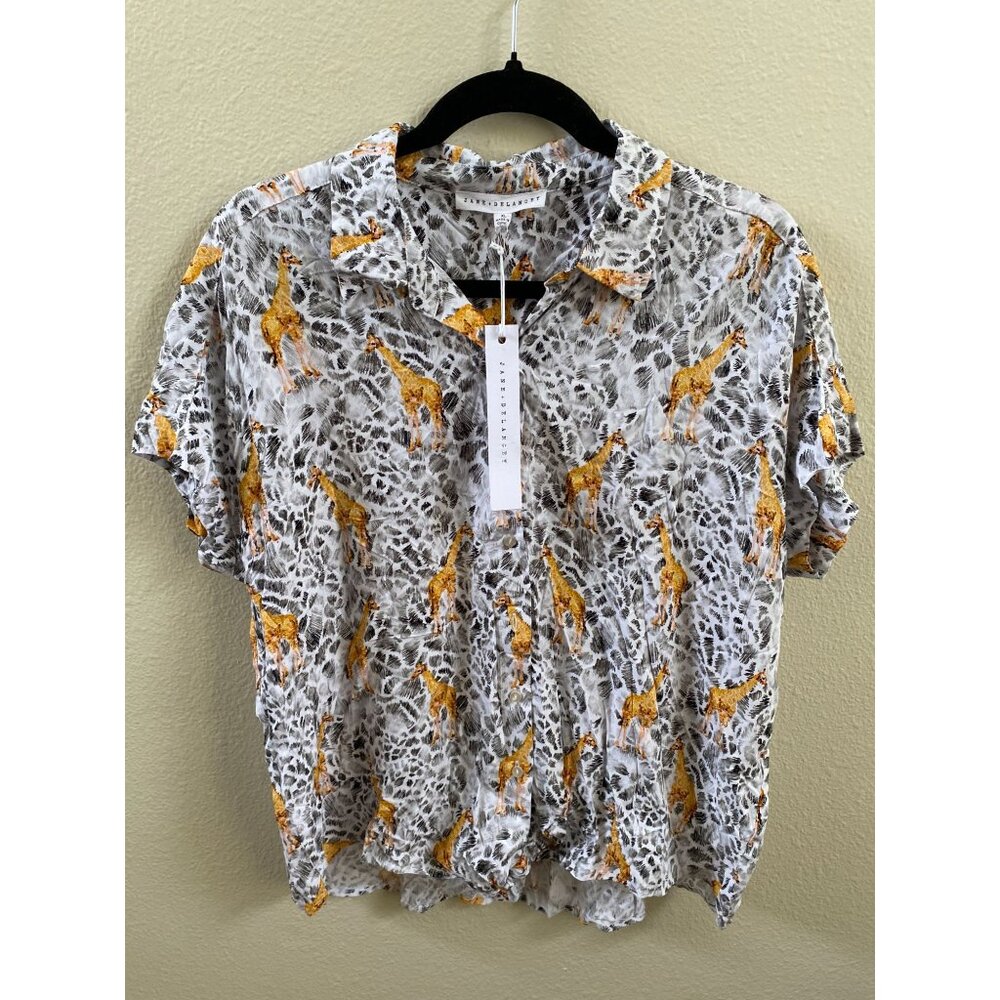 Jane + Delancey XL Giraffe Print Button-Up Blouse Lightweight Shirt Rayon NEW - Picture 2 of 8